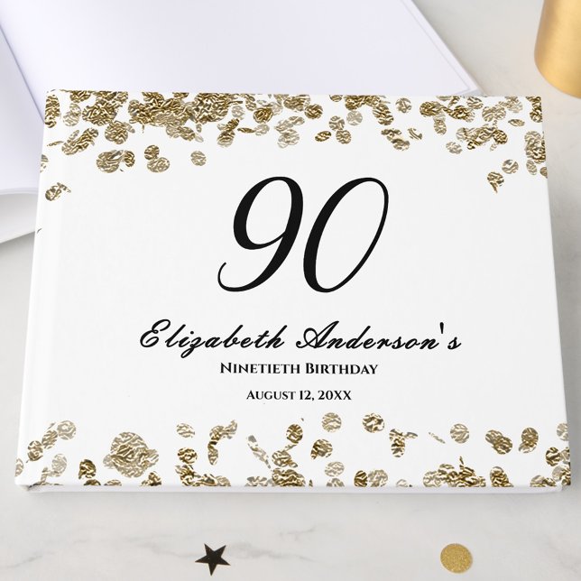 Livro De Visitas Elegant Minimalist Black and Gold 90th Birthday (Criador carregado)