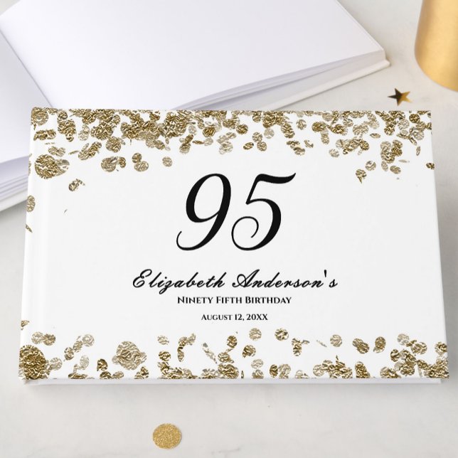 Livro De Visitas Elegant Minimalist Black and Gold 95th Birthday (Criador carregado)