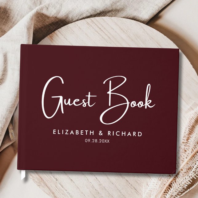 Livro De Visitas Elegant & Modern Burgundy Wedding (Elegant modern burgundy guest book captures heartfelt memories in timeless wedding style.)