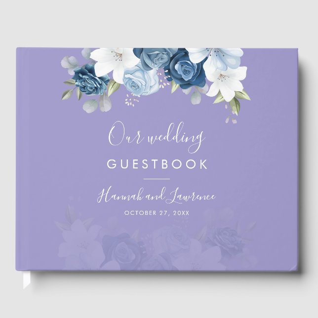 Livro De Visitas Elegant Modern Dusty Blue Floral Wedding (Frente)