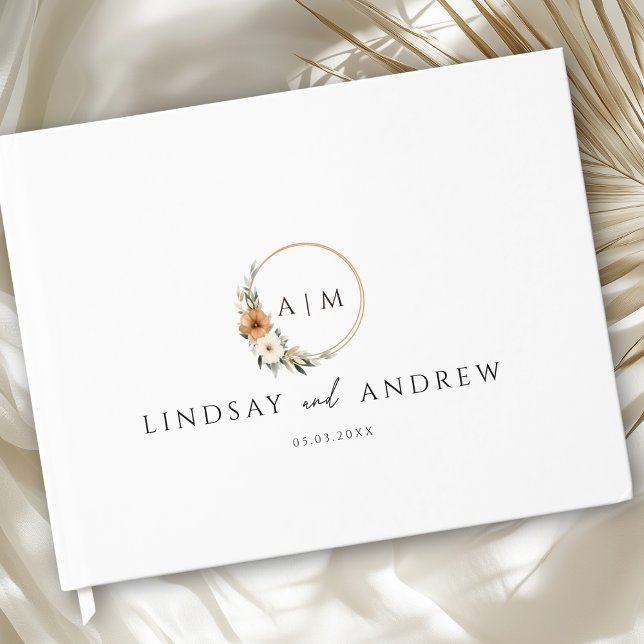 Livro De Visitas Elegant Monogram Copper Earthy Botanical  (Elegant Monogram Copper Earthy Botanical Photo Guest Book)