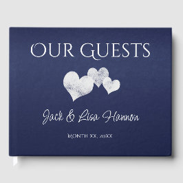 Livro De Visitas Elegant Navy With Hearts Guest Book