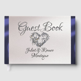 Livro De Visitas Elegant Pearl & Blue Ribbon