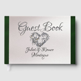 Livro De Visitas Elegant Pearl & Emerald Ribbon