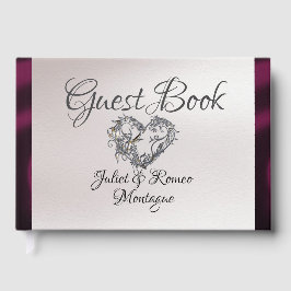 Livro De Visitas Elegant Pearl & Purple Ribbon