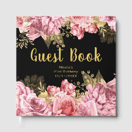 Livro De Visitas Elegant Pink and Gold Flowers Birthday Party