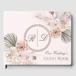 Livro De Visitas Elegant Pink Watercolor Floral Monogram Wedding