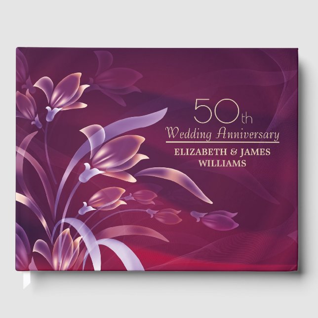 Livro De Visitas Elegant Plum Floral 50º Aniversário  (Frente)