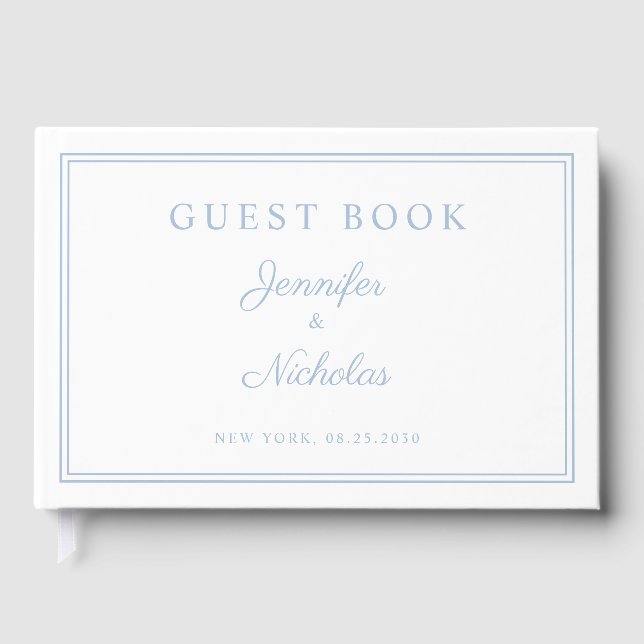 Livro De Visitas Elegant Powder Blue Script Wedding (Frente)
