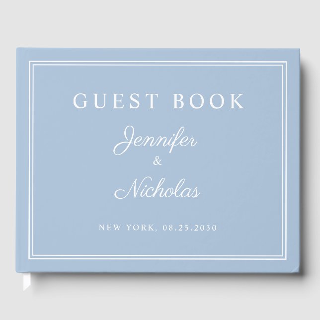 Livro De Visitas Elegant Powder Blue Script Wedding (Frente)