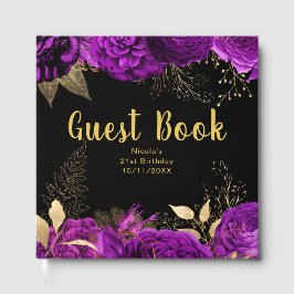 Livro De Visitas Elegant Purple and Gold Flowers Birthday Party