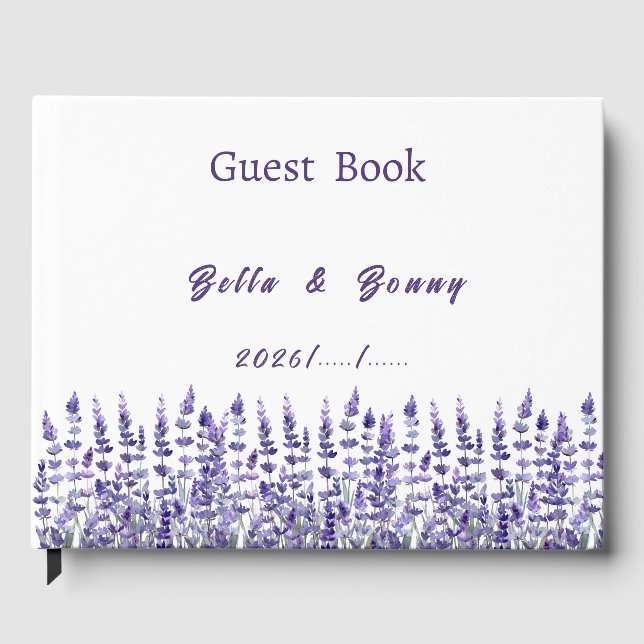 Livro De Visitas Elegant Purple Lavender Floral Wedding  (Frente)