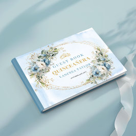 Livro De Visitas Elegant Quince Guest Book Boho Blue Gold Botanical