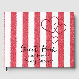 Livro De Visitas Elegant Red Chalk Stripe Triple Hearts Baby Shower