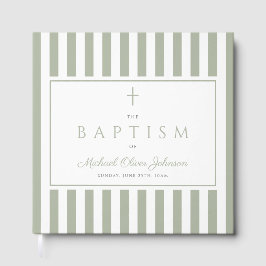 Livro De Visitas Elegant Religious Sage Green Stripes Baptism
