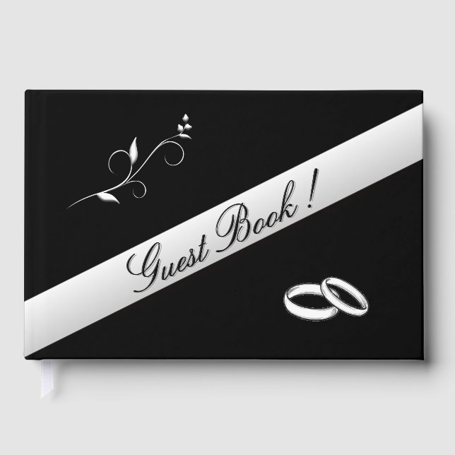 Livro De Visitas Elegant Rings Black and White Wedding (Frente)