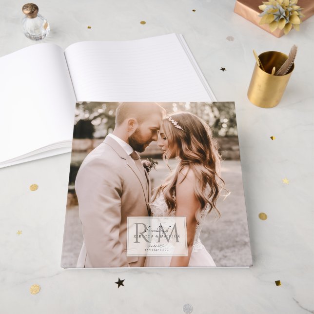 Livro De Visitas Elegant Rustic Wedding Photo (Frente aberta)