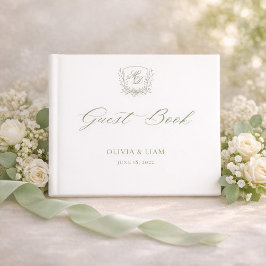 Livro De Visitas Elegant Sage Green Botanical Crest Wedding