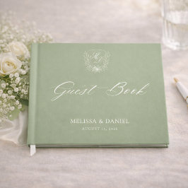 Livro De Visitas Elegant Sage Green Botanical Crest Wedding