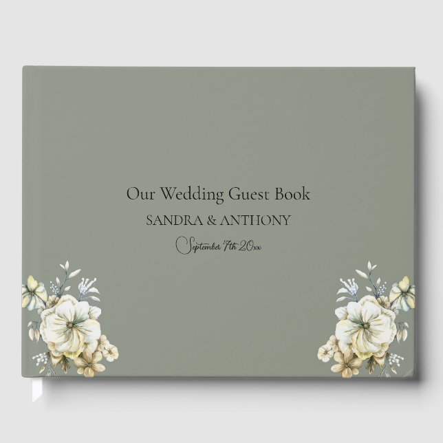Livro De Visitas Elegant Sage Green Floral Wedding Guest Book (Frente)