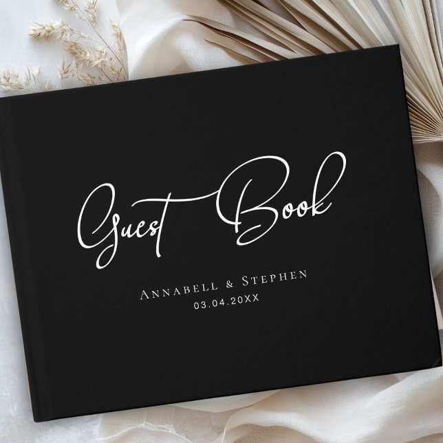Livro De Visitas Elegant Script Font Black Wedding  (Elegant Script Font Black & White Wedding Guest Book)