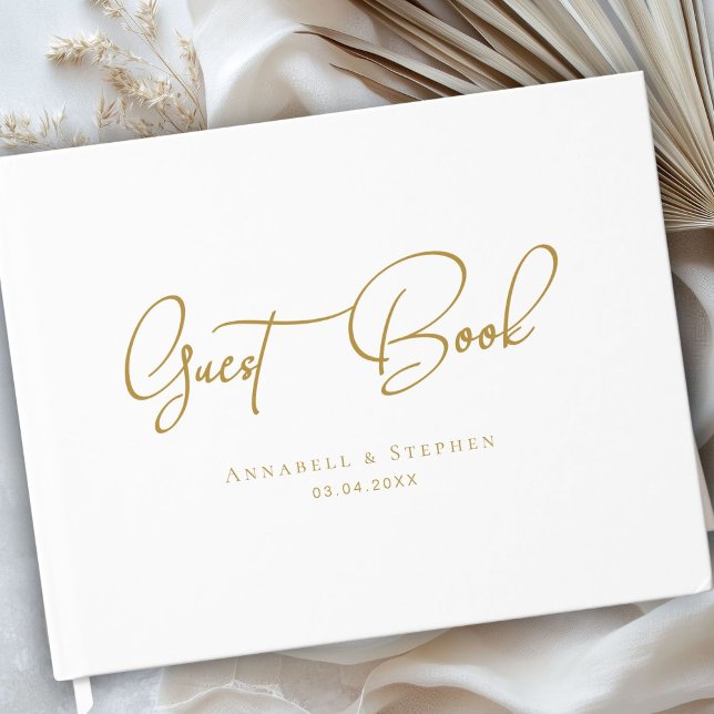 Livro De Visitas Elegant Script Font White Wedding  (Elegant Script Font White Custom Wedding Guest Book)