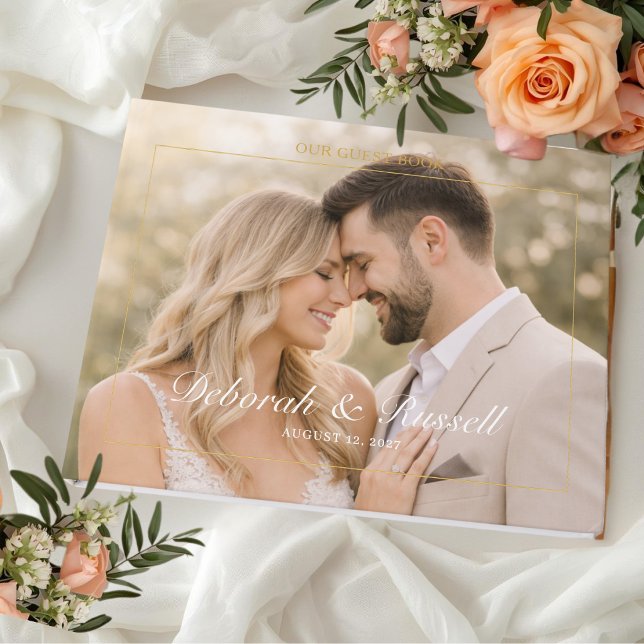 Livro De Visitas Elegant Script & Serif Personalized Photo Wedding  (Criador carregado)