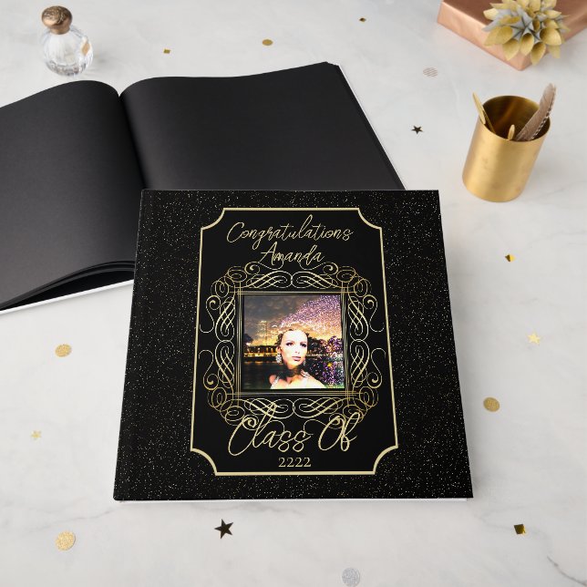 Livro De Visitas Elegant Scroll + Gold Dots Congratulation Class of (Frente aberta)
