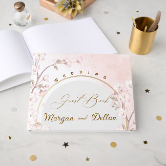 Livro De Visitas Elegant Soft Blush Pink Cherry Blossom Wedding