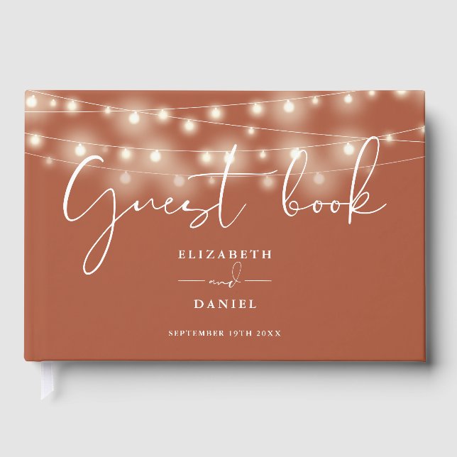 Livro De Visitas Elegant String Lights Terracotta Wedding (Frente)