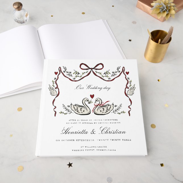 Livro De Visitas Elegant Swans Love Story Wedding Day Guest Book (Frente aberta)