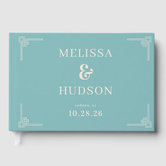 Livro De Visitas Elegant Teal Geometric (Frente)