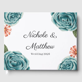 Livro De Visitas Elegant Teal Rose & Orange Daisey Wedding