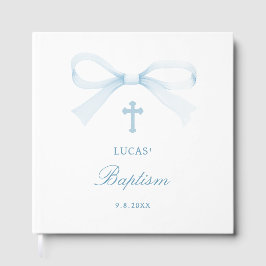 Livro De Visitas Elegant Watercolor Blue Bow Baptism