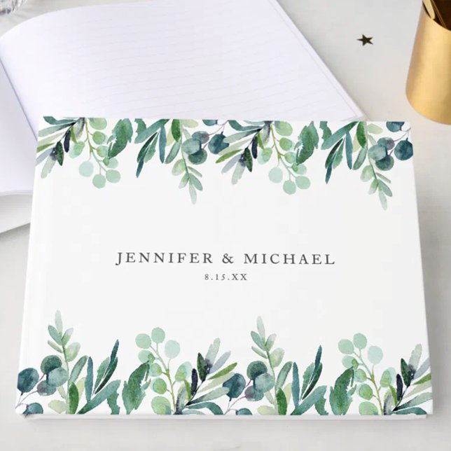 Livro De Visitas Elegant Watercolor Botanical Greenery Wedding (Criador carregado)