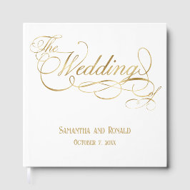 Livro De Visitas Elegant White and Faux Gold Calligraphy Wedding