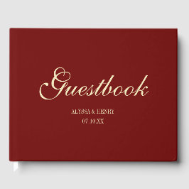 Livro De Visitas Elegant Wine Red Script Monogram Wedding