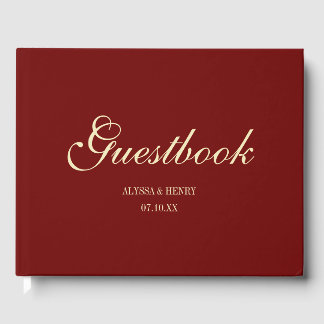 Livro De Visitas Elegant Wine Red Script Monogram Wedding