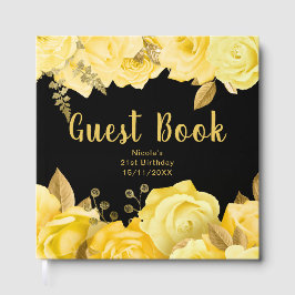 Livro De Visitas Elegant Yellow and Gold Flowers Birthday Party