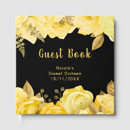 Livro De Visitas Elegant Yellow and Gold Flowers Sweet Sixteen