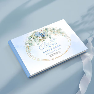 Livro De Visitas Elegante Azul Poeirento Dourado Floral Convidado d