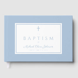 Livro De Visitas Elegante Batismo Religioso Bebê Menino Azul