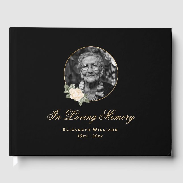 Livro De Visitas Elegante Black Yellow Rose Foto Funeral Floral (Frente)