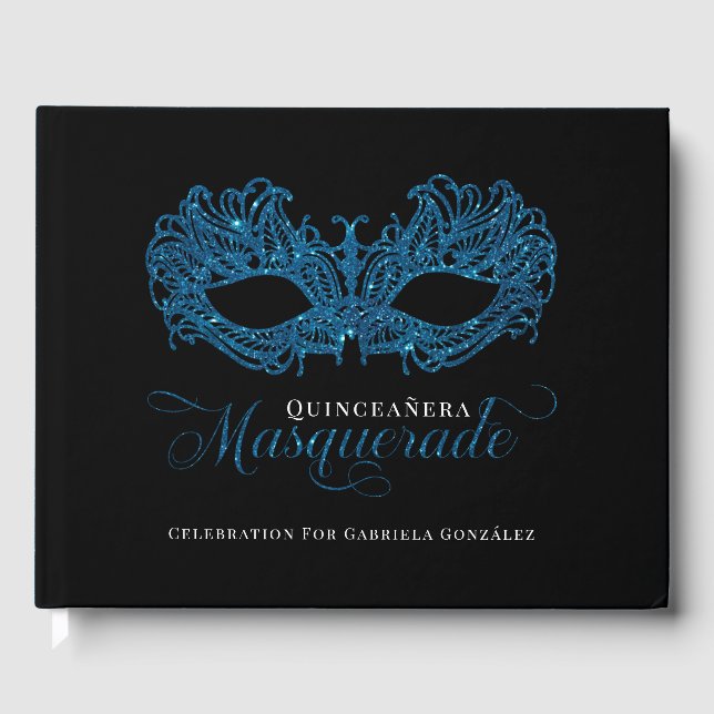 Livro De Visitas Elegante Blue Mascarada Quinceanera (Frente)