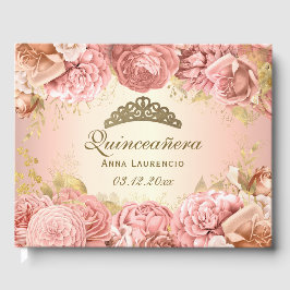Livro De Visitas Elegante Blush Pink e Quinceanera Dourada