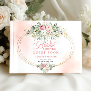 Livro De Visitas Elegante Boho Rosas Bege Vegetação Dourado Noivado