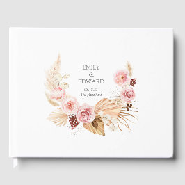 Livro De Visitas Elegante Boho Watercolor FLoral Casamento de Convi