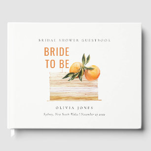 Livro De Visitas Elegante Bolo de Frutas Laranja Boho Charmoso Chá