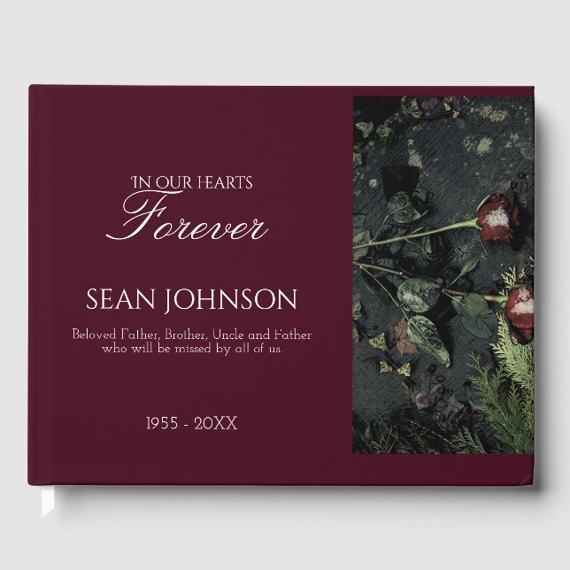 Livro De Visitas Elegante Borgonha para sempre em nosso Funeral (Frente)