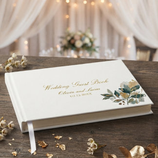 Livro De Visitas Elegante Botânico de Aquarela Eucalipto Dourado Ve